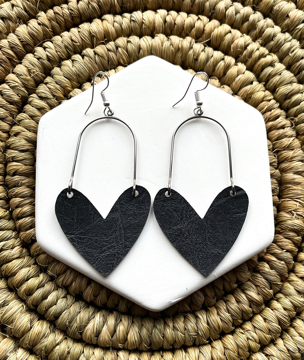 Black Hearts Leather Earrings | FH&L Creations