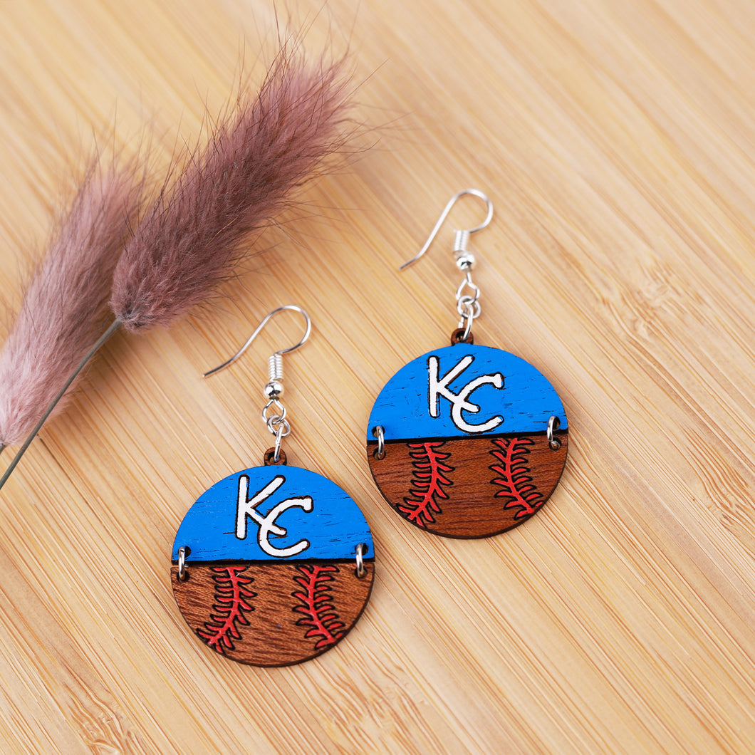 KC Royals Wood Baseball Earrings